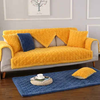 

Thick Plush Sofa Cover for Sitting Room Surper Soft Four Season Couch Cushion Non Slip Home Decoration Solid Color Seat Towel