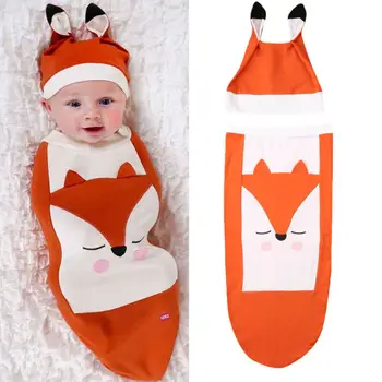 

Fashion 2PCS Fox model Newborn Infant Baby Girl Boy Swaddle Wrap Blanket Sleeping Bag Gown Blanket Sleepwear Cute Hat Winter