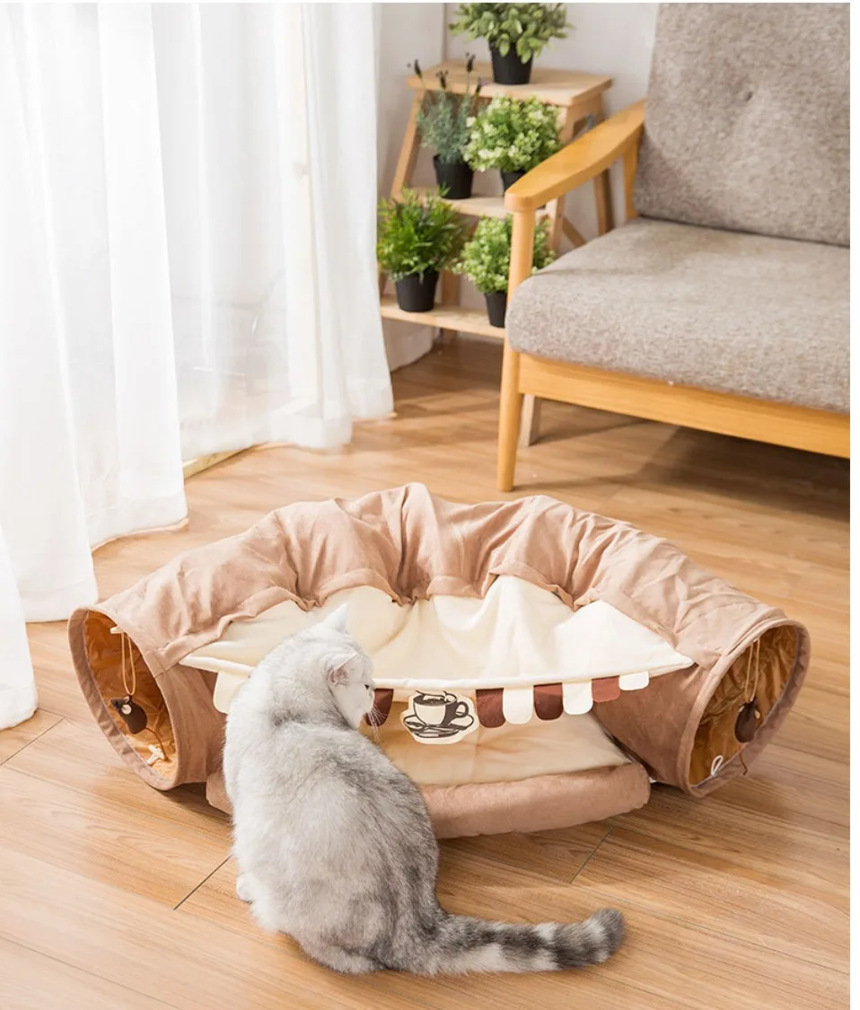 white paw dog toy Pet Cats Tunnel Toy Interactive Play Toy Mobile Collapsible Ferrets Rabbit Bed Tunnels Tube Indoor Toys Kitten Exercising Produc cat toys