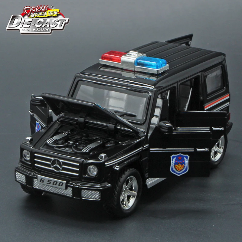Литая под давлением Benz G500 Полицейская машина, металлические игрушки для детей, подарок для мальчиков с функциями