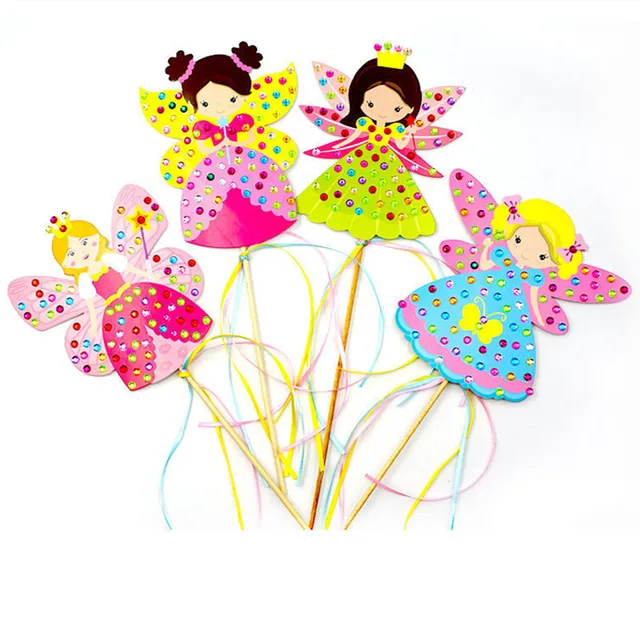 4Pcs DIY Stickers Colorful Princess Cane Fairy Crystal Magic Wand Girls Toys Handmade Material Package Art Craft Kits for Kids 3