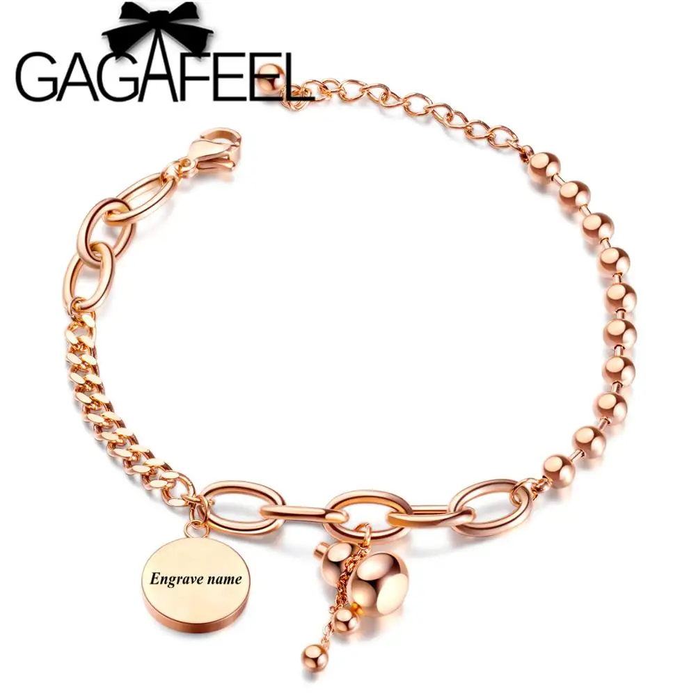 GAGAFEEL, нержавеющая сталь, индивидуальные круглые браслеты, трендовые тыквенные браслеты, розовое золото, гравировка, имя, персонализированный браслет