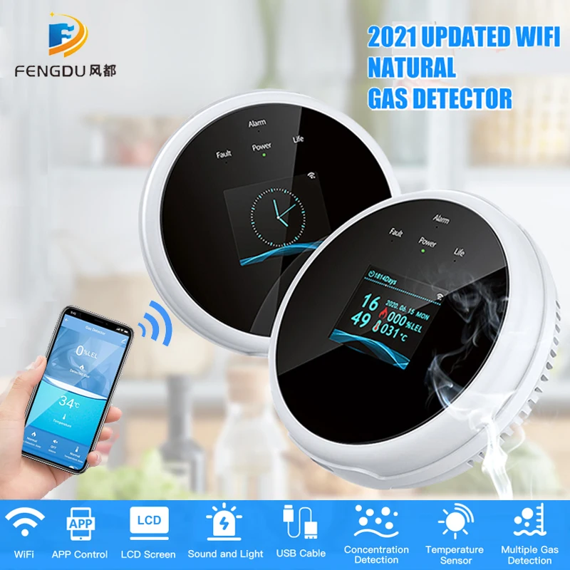 

tuya wifi smart methane natural gas leak and temperature detector sensor for housing work with smartlife and IFTTT