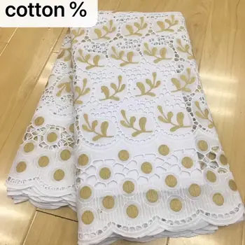 

2019 High Quality African Net Lace Fabric 100% Cotton Embroidery French Swiss voile Punch Cotton Lace Fabrics White 5Yards
