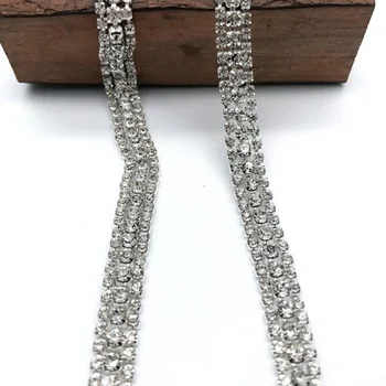 

9Yards Rhinestone Trim Silver Base With Claw Chain Dress Decoration DIY Sew on Garment Bags 2020