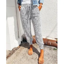 

Loose Leopard Jogger Pants Women Drawstring Mid Waist Commute Casual Pencil Pants Spring Autumn All-Match Print Leisure Trousers