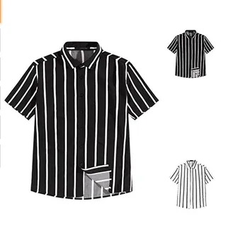 

2020 Summer Gothic Men Striped Casual Shirt Short Sleeve Slim Fitness Male Fashion Blouse Short Sleeve Stripe Men Shirt