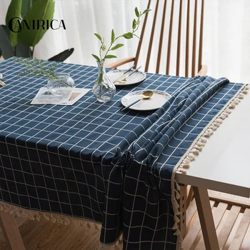 

CANIRICA Tablecloth Rectangular Table Cloth Table Linen Kitchen Blue Party Table Cloth With Tassel Home Decor Tafelkleed Gift