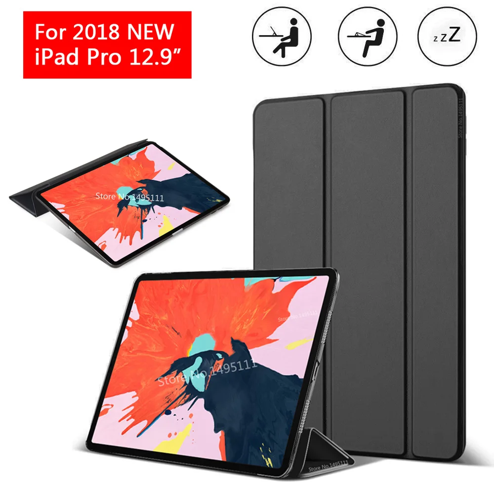 Чехол для iPad Pro 12,9 искусственная кожа прозрачный PC задняя ультра тонкий легкий вес Trifold умный чехол для iPad Pro 12,9 дюйма