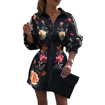 

Women Stylish Long Sleeve Floral Print Dress Fashion Long Sleeve Shirt for Women Ladies