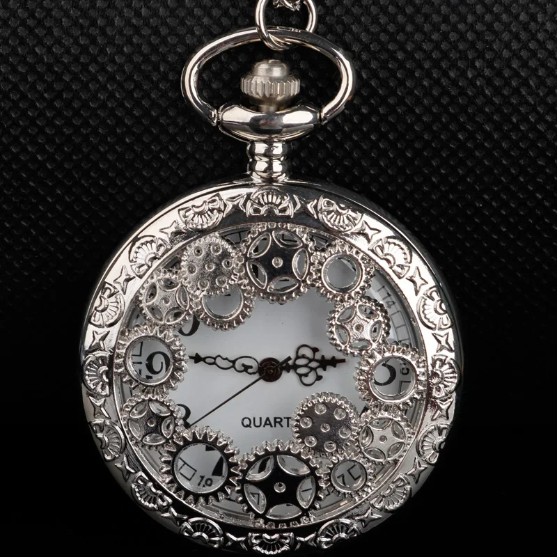 Steampunk Classic Vintage New Silver Tone Hollow Collana Orologio Da Tasca Batteria Hollow Cf1091