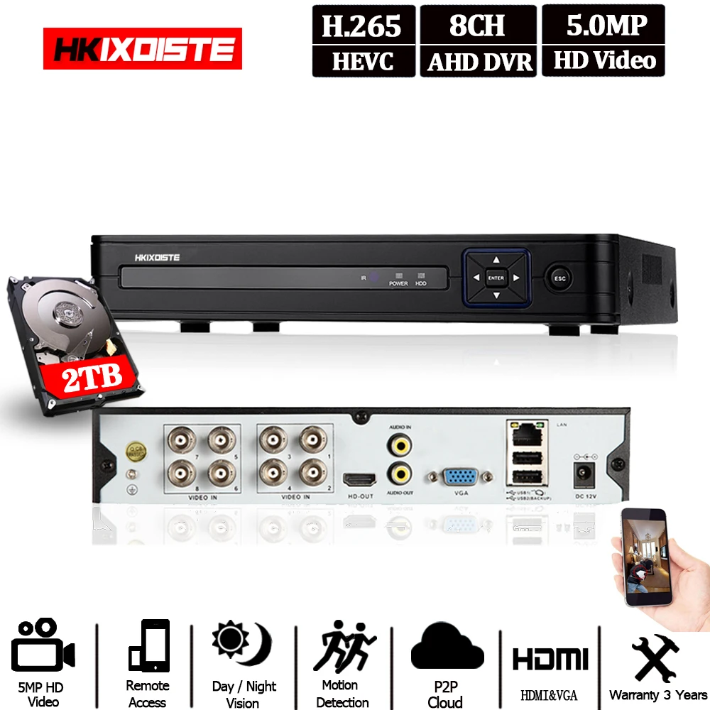 Цифровой видеорегистратор 4 канала 8 каналов 5 МП Super HD AHD для камеры Мп/4 МП/1080P POE HDMI