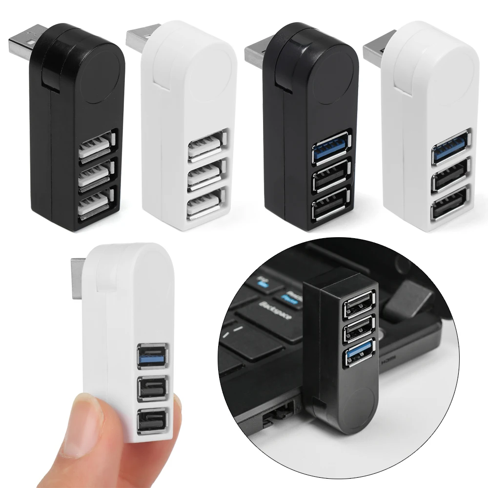 Buen trato Mini Hub Universal giratorio con 3 puertos USB 3,0, caja divisora de transferencia de datos de alta velocidad, adaptador USB expansor para PC, portátil, MacBook Pro kjQlMVBJpNz