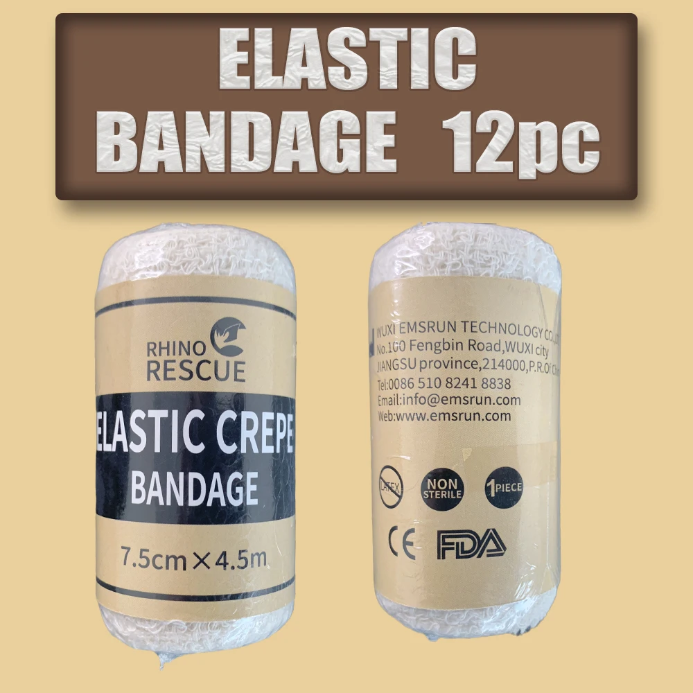 RHINO Elastic Crepe Bandage First Aid Kit Gauze Wound Dressing Nursing Emergency Care Outdoor Sports Treatment 12pcs/se | Безопасность и