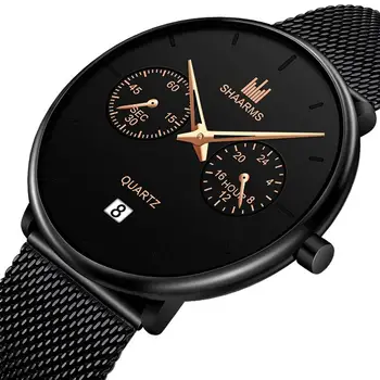 

Men Fashion 2019 Ultra Thin Quartz Watch Stainless Steel Mesh Belt Casual Date Watches Men Luxury Wristwatch Gift Relojes Hombre