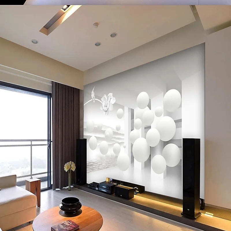 

Custom large mural 3D wallpaper Modern creative 3D expansion space white sphere TV wall decor deep 5D embossed