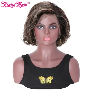 

Klaiyi Hair Highlight Pixie Cut Wave Wig 150% Density Short Bob Wigs For Women 13X4 Lace Front Human Hair Wigs Remy Hair Wigs
