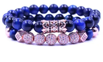 

8mm 2PCS/Set rose gold elastic adjusted nature hfh2 lazuli micro pave cz zircon cubic zirconia tube Bracelet Jewelry
