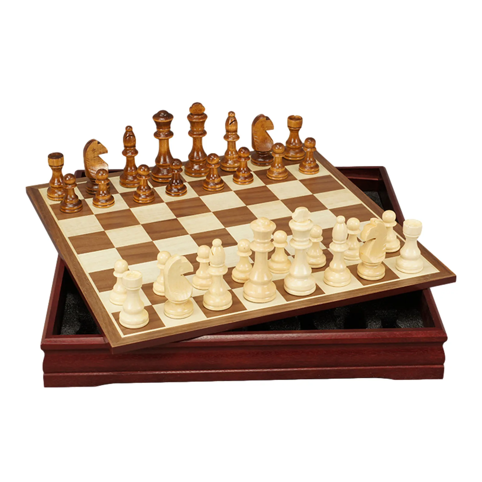 

Wooden Chess Set Hand-carved Chess Pieces Game Board 30*30*4cm Interior Storage Adult Kids Gift Family Game Chess Board 2021