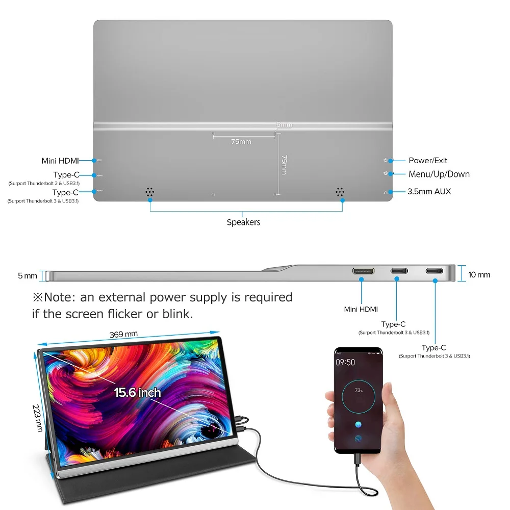 EVICIV 4K дисплей 15 6 портативный монитор для PS4 Xbox IPS 1000:1 второй экран 3 мс FreeSync USB C
