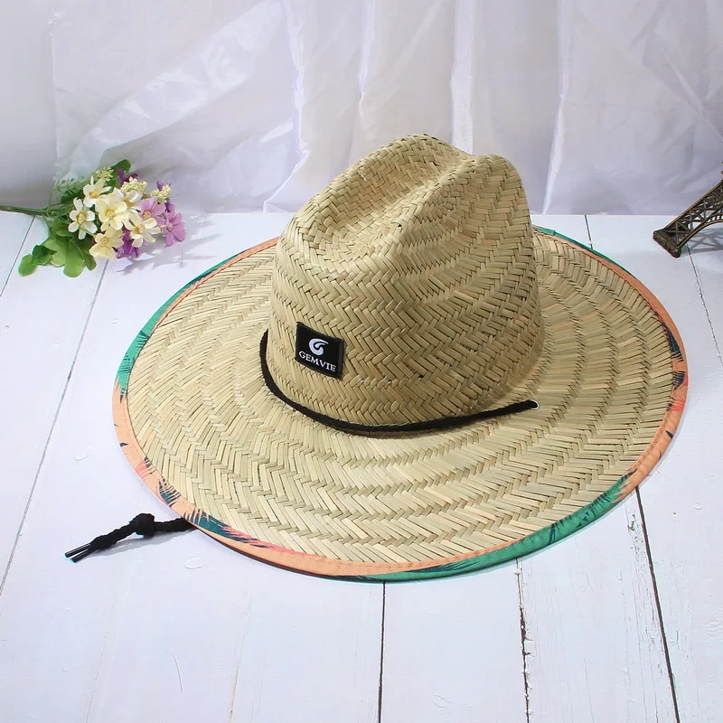 Fashion Lifeguard Hat Straw Weave Lady Summer Beach Sun Hat Outdoor Printing Wide Brim Panama Size 57-60CM beach hat