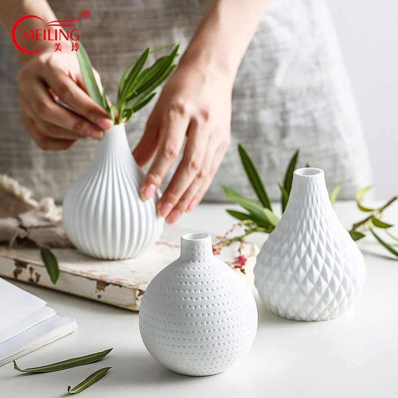 Modern White Ceramic Porcelain Flower Vase For Bathroom Office Tabletop Home Decoration Handmade Small Geometric Vase Filler Vases Aliexpress