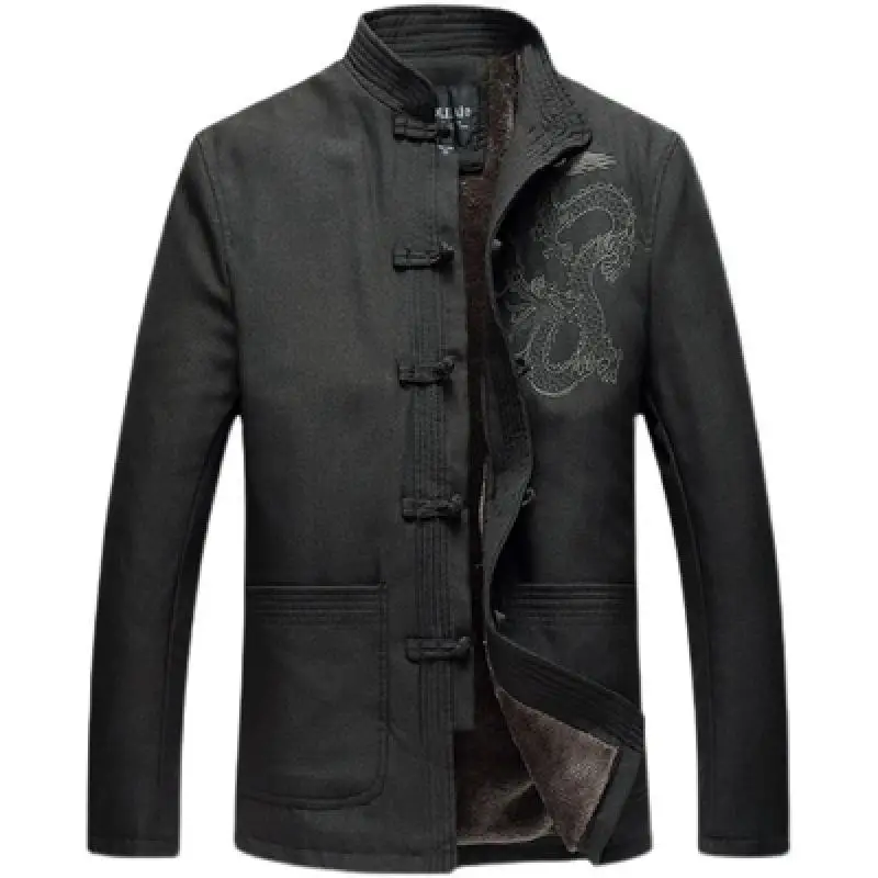 Dragon Jacket Men Chinese Dragon Shirt Mens Chinese Jackets Wing Chun Clothing Mandarin Collar Suit Man Coat Thick Winter
