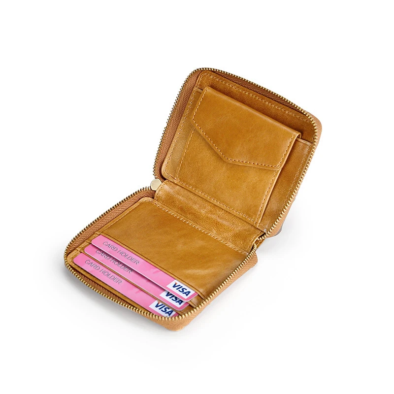 

Коричневый кошелек из воловьей кожи для кредитных карт с отделением для монет, креативный ретро-кошелек унисекс для карт из вощеной кожи с масляным покрытием, Повседневный Кошелек для монет