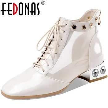 

FEDONAS Rhinestone Lace Up Genuine Leather Shoes Back Zipper High Heels Pumps 2020 New Arrival Elegant Party Casual Shoes Woman