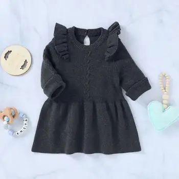 

Baby Autumn Girls Dress Fashion Solid Knitted Toddler Kids A-Line Pleated Sweater Dress Long Sleeve Infant