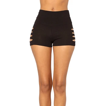 

2019 Sexy Summer Hollow Out Shorts Elastic Waist Athleisure Shorts Women Black Mid Waist Sporting Shorts