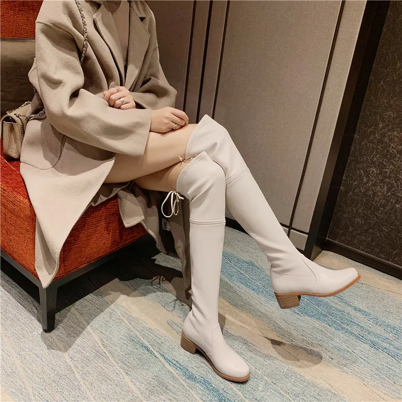 MoonMeek/Новинка года; Лидер продаж; высококачественные сапоги выше колена; женская обувь на среднем каблуке с круглым носком; зимние женские сапоги черного цвета