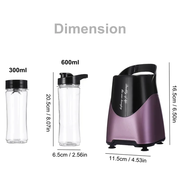 300W Multifunction Portable Electric Fruit Blender Kitchen Vegetables Food Processor Milkshakes Mixer Juicer 600ml + 300ml Cups 2