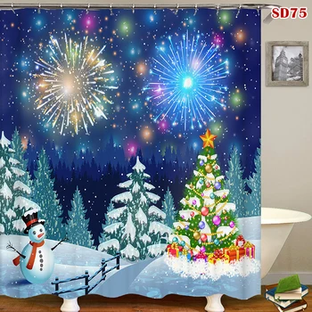 

Christmas Pattern Printing Shower Curtain Waterproof Bathroom Supplies Xmas Decor Bathroom Products Home Decorations TP899