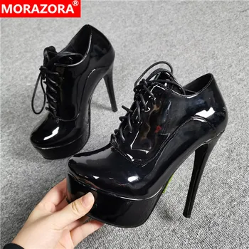 

MORAZORA 2020 hot women pumps round toe lace up spring autumn lace up sexy party prom shoes ladies high heels platform shoes