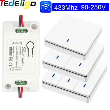 

Rf 433Mhz Wireless Push Button Smart Light Switch Remote Control 90-250V 10Amp 1CH RF Relay Receiver Transmitter for Fan Lamp
