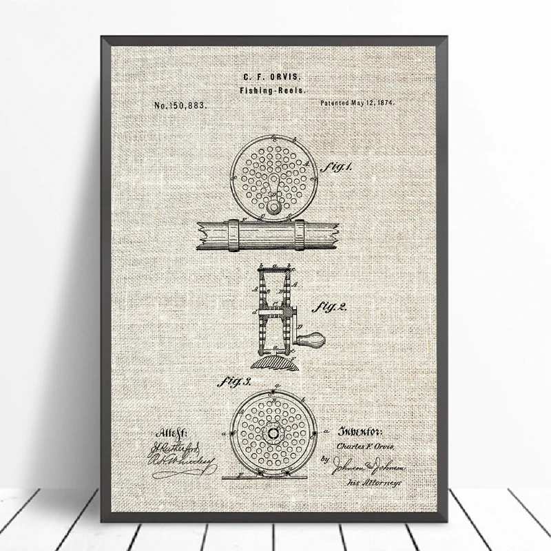 Fly Fishing Reel Patent Prints Office Decor