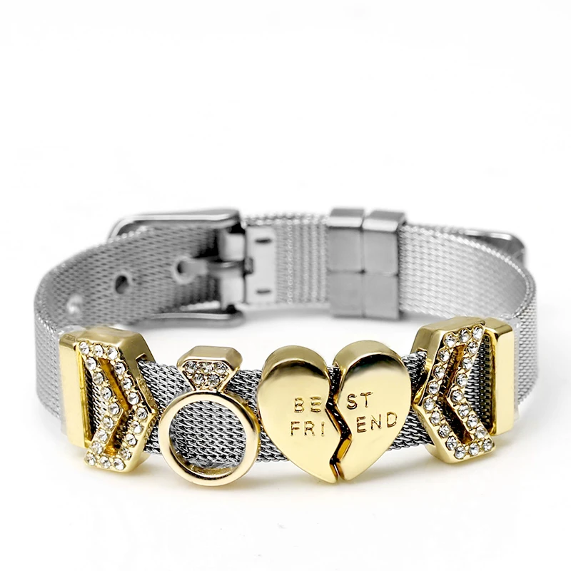 925 модные серебряные часы из нержавеющей стали, сетчатые браслеты для пояса для женщин и мужчин, пара, розовое золото, браслет с подвеской в виде сердца для влюбленных