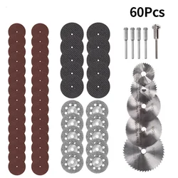60 discos de corte de diamante conjunto de lâmina de serra de metal hss mini circular lâmina de serra para dremel ferramentas rotativas de corte de resina rodas de diamante
