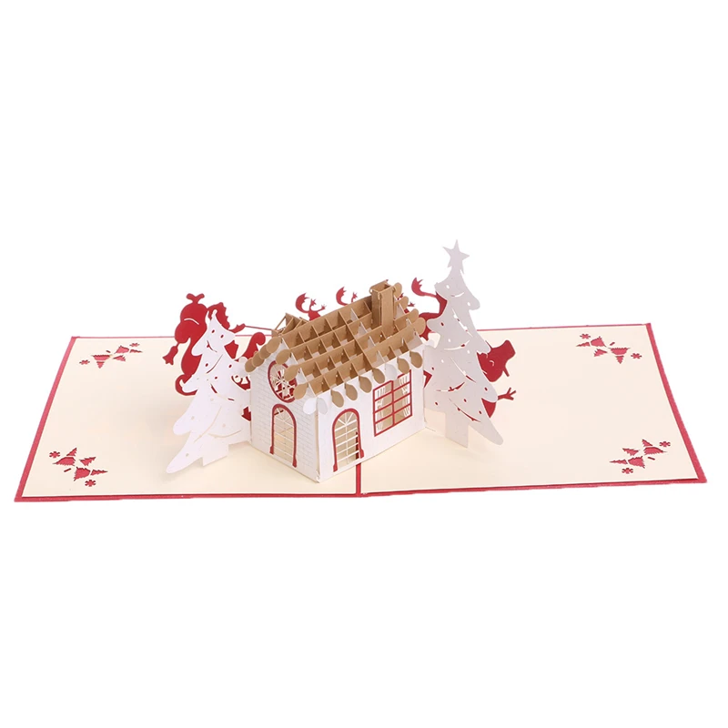 Christmas House 3D Greeting Blessing Card Pop Up Paper Cut Postcard BirthdayGift 634E
