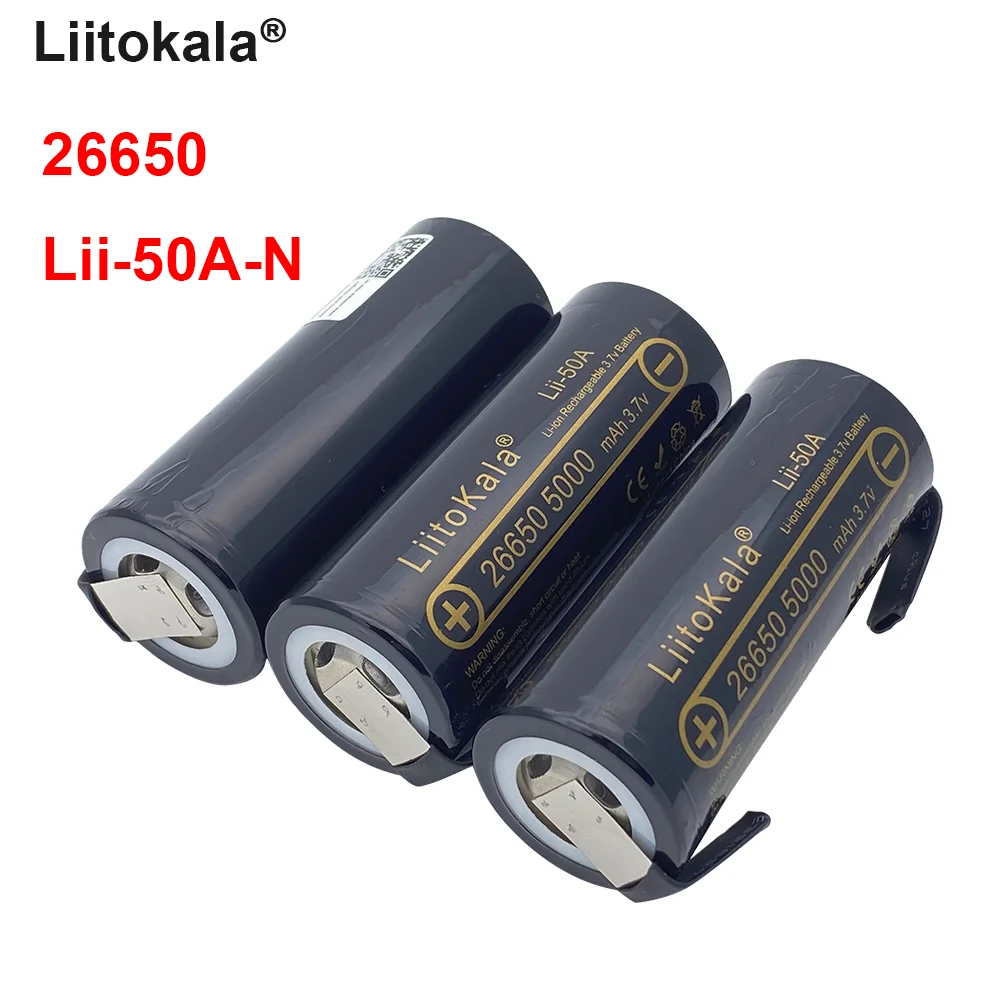 

LiitoKala 26650 5000mah 3.7v battery Li-ion Rechargeable Battery Lii-50A-N 26650 battery for Flashlight + DIY nickel