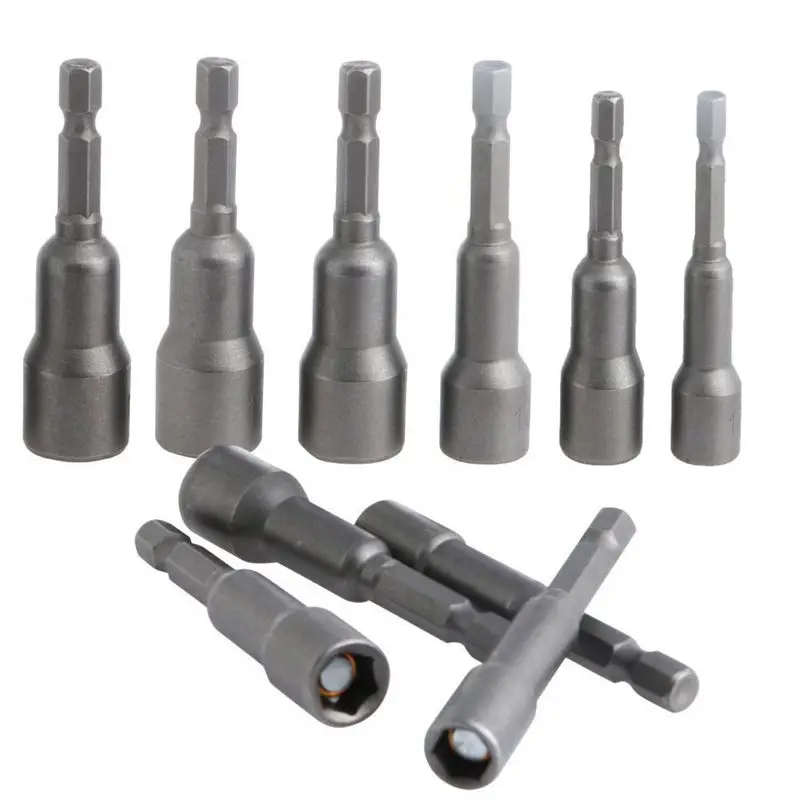 10Pcs/Set 6mm-15mm Hex Shank netic Socket Nut Setters Driver Adapter Drill Bit 1/4inch | Инструменты