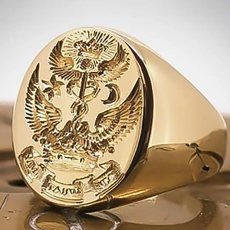 

Classic Vintage Men's Gold Plated Royal Nobility Emblem Double-Headed Eagle Rings Fashion Jewelry Anniversary Gifts For Men