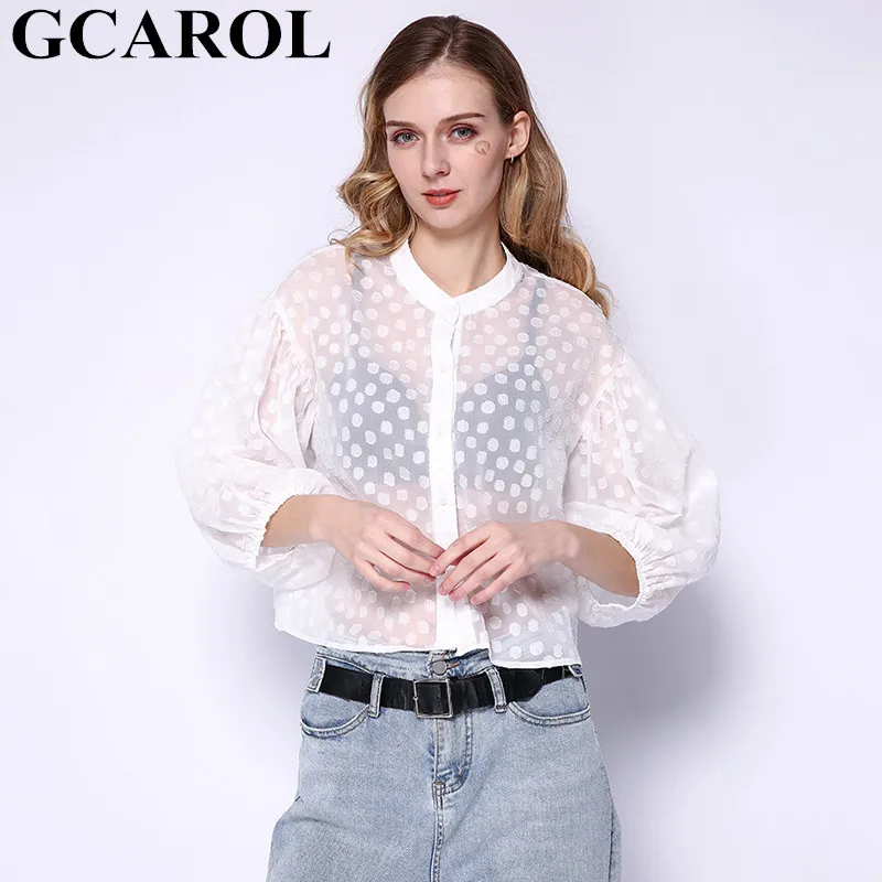 GCAROL Сексуальная короткая блузка в горошек футболка Тюль с открытыми плечами для