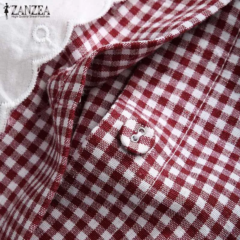 ZANZEA, осенняя рубашка с длинным рукавом, Женская винтажная клетчатая блузка, хлопок, лен, туника, топы, Blusas Femininas Chemiser Mujer