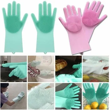 

Magic Silicone Dish washing Cleaning Sponge Scrubber Gloves With long Bristles