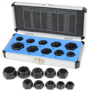

10Pcs Damaged Bolt Nut Screw Remover Extractor Broken Nut Removal Set Removal Socket For 9-19mm Heads DIY Hand Repair Tool Set