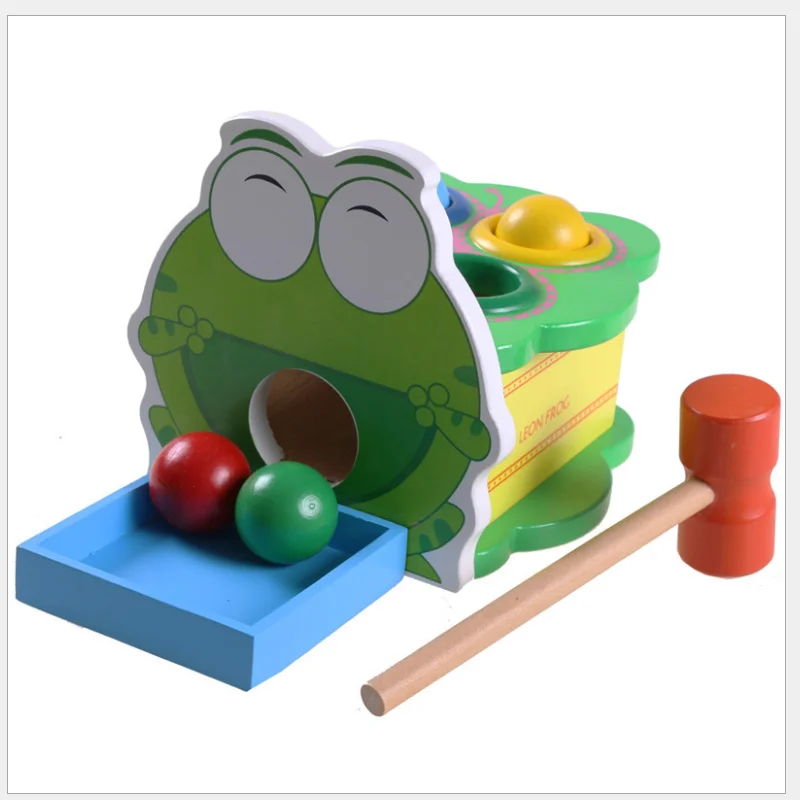  Mung Bean Frog Colorful Wooden Toys For Baby Kids Batting Desk Table Hand Knock Ball Child Montesso