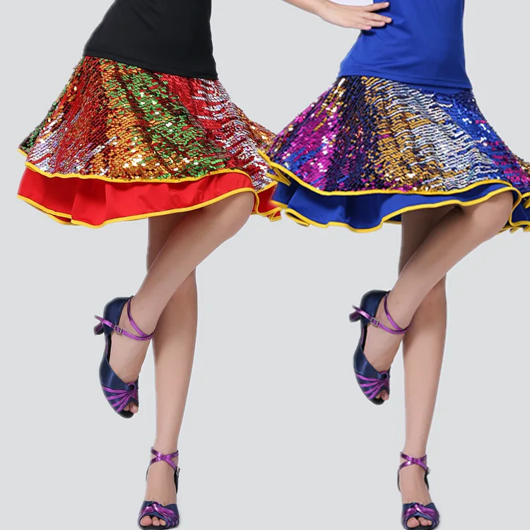 Latin Skirts Sequin Game Skirt Latin Cha-cha Dance Practice Performance Skirt Ballroom Dancing Short Skirt