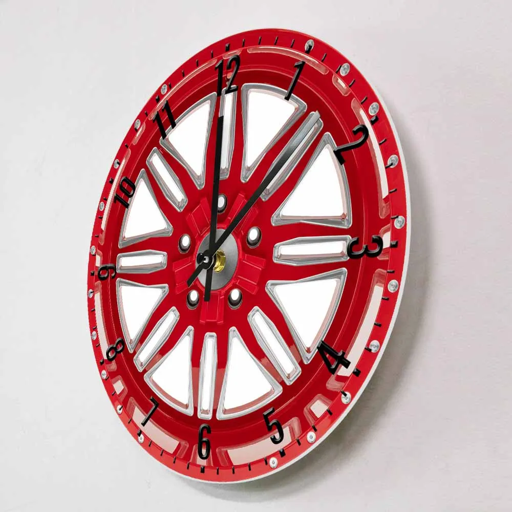 Red Car Wheel Mechanic Wall Clock Modern Design Garage Car Tire Decorative Wall Watch Auto Repair Tire Shop Artwork Timepieces 2
